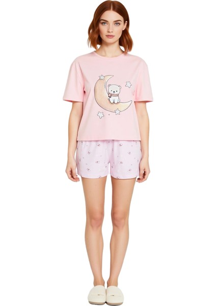 Kadın Ayıcık Baskılı Bisiklet Yaka Şortlu Pijama Takımı Fonksiyonel Dayanıklı Kaliteli Şık fiyatları