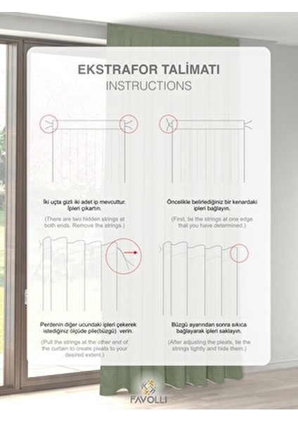 Kadife Dokulu Zeytin Yaprağı Rengi Pileli Ada Fon Perde 250 cm Uzunluk 70 cm Genişlik