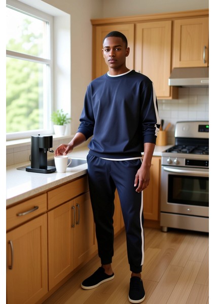 Erkek Yan Şeritli Bisiklet Yaka Örme Pijama Takımı Fonksiyonel Dayanıklı Kaliteli Konforlu fiyatları