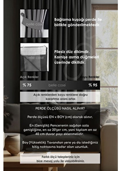 Krem Renkli Blackout Termal Fon Perde Tek Kanat Pilesiz Polyester Kumaş