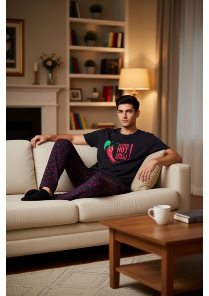 Kadin Biber Baskılı Pijama Takımı Bisiklet Yaka Regular Kesim Fonksiyonel Dayanıklı Modern