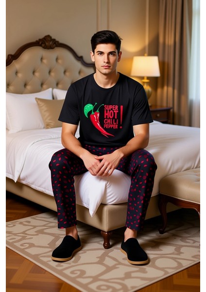 Kadin Biber Baskılı Pijama Takımı Bisiklet Yaka Regular Kesim Fonksiyonel Dayanıklı Modern modelleri