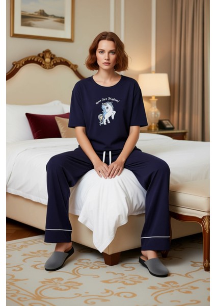 Kadın Unicorn Baskılı Bisiklet Yaka Pijama Takımı Fonksiyonel Dayanıklı Kaliteli Konforlu Şık modelleri