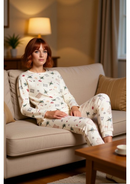 Kadın Yılbaşı Temalı Pamuklu Pijama Takımı Fonksiyonel Dayanıklı Kaliteli Konforlu Estetik
