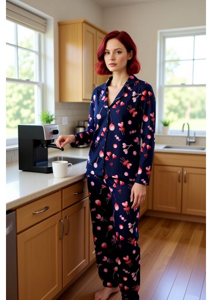 Kadin Kalpli Baskılı Gömlek Yaka Pijama Takımı Fonksiyonel Dayanıklı Kaliteli Konforlu Şık fiyatları