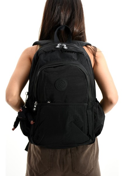 Sanmorris Unisex Suya Dayanıklı Krinkıl Kumaş Çok Gözlü Büyük Boy Okul ve Günlük Sırt Çantası