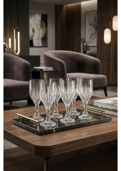 Modern Desenli Şık Kahve Yanı Bardağı – Kristal Görünümlü Cam Kadeh, Kahve Sunum Bardağı 6AD-200 ml