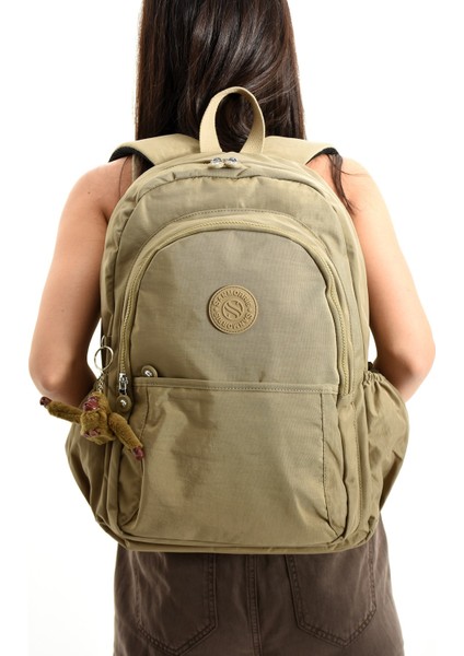 Sanmorris Unisex Suya Dayanıklı Krinkıl Kumaş Çok Gözlü Büyük Boy Okul ve Günlük Sırt Çantası