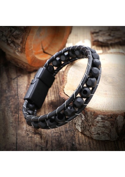 Desenli Oniks Doğaltaşlı Deri Bileklik 33512B2D8M2 fırsatları