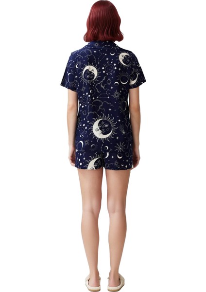 Kadın Galaksi Baskılı Viskon Gömlek ve Şort Pijama Takımı Fonksiyonel Dayanıklı Kaliteli Şık indirimleri