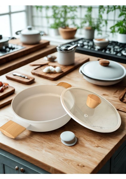 Premium Döküm Indüksiyon Taban Yapışmaz Cam Kapaklı Sağlıklı Sahan