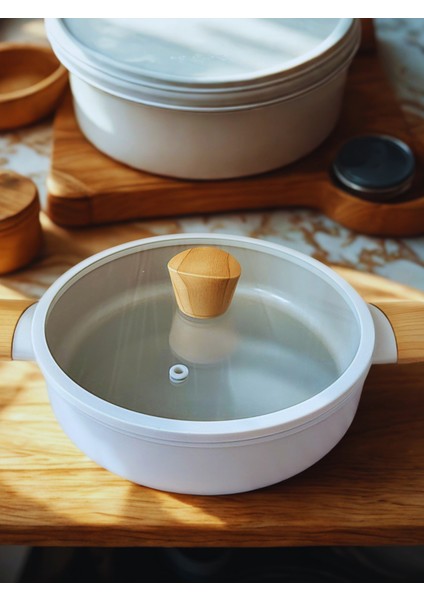 Premium Döküm Indüksiyon Taban Yapışmaz Cam Kapaklı Sağlıklı Sahan