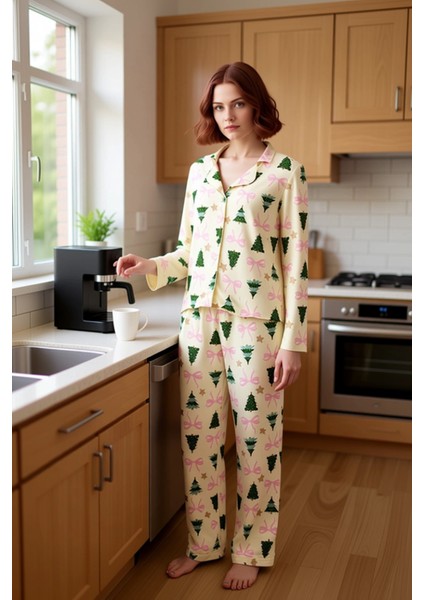 Kadın Yılbaşı Ağaç Desenli Gömlek ve Pantolon Pijama Takımı Fonksiyonel Dayanıklı Kaliteli fiyatları