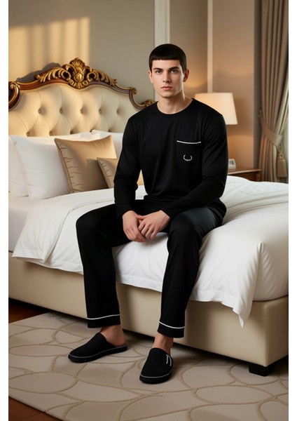 Erkek Nakışlı Bisiklet Yaka Pijama Takımı Fonksiyonel Dayanıklı Kaliteli Konforlu Estetik Şık modelleri