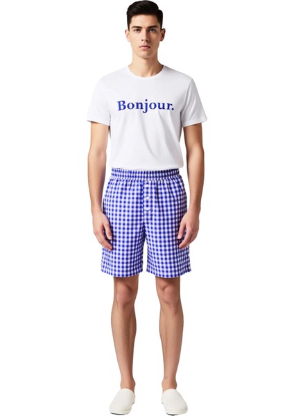 Erkek Bonjour Baskılı Bisiklet Yaka Şortlu Pijama Takımı Fonksiyonel Dayanıklı Kaliteli Şık fırsatları