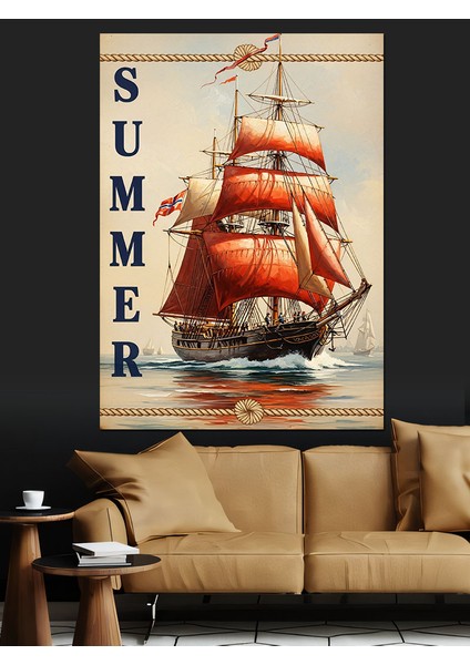 Yaz Tatili Plaj ve Yelkenli Gemi Dekoratif Kanvas - Mdf Ahşap Tablo fiyatları