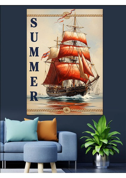 Yaz Tatili Plaj ve Yelkenli Gemi Dekoratif Kanvas - Mdf Ahşap Tablo modelleri