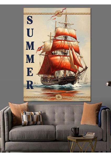 Yaz Tatili Plaj ve Yelkenli Gemi Dekoratif Kanvas - Mdf Ahşap Tablo fırsatları