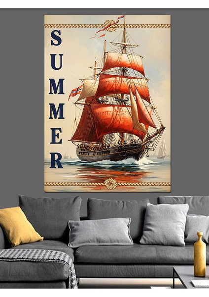 Yaz Tatili Plaj ve Yelkenli Gemi Dekoratif Kanvas - Mdf Ahşap Tablo indirimleri