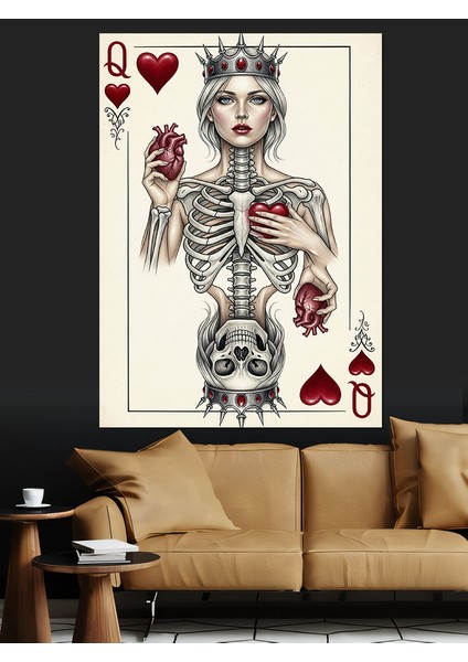 Iskelet Poker Kartı Anatomisi Dekoratif Kanvas - Mdf Ahşap Tablo modelleri