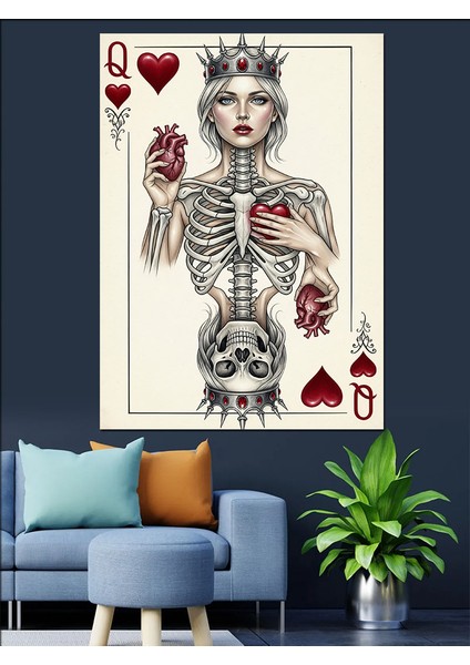 Iskelet Poker Kartı Anatomisi Dekoratif Kanvas - Mdf Ahşap Tablo fırsatları
