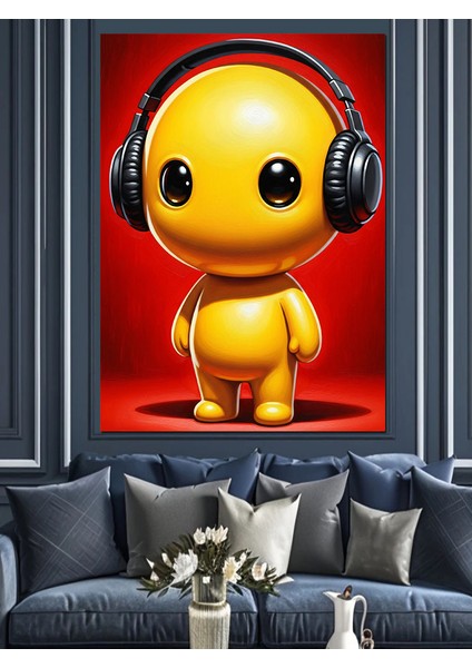 Sarı Robot Kulaklık Takıyor Dekoratif Kanvas - Mdf Ahşap Tablo modelleri