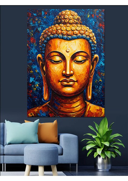 Sakin Altın Buda Heykeli Dekoratif Kanvas - Mdf Ahşap Tablo
