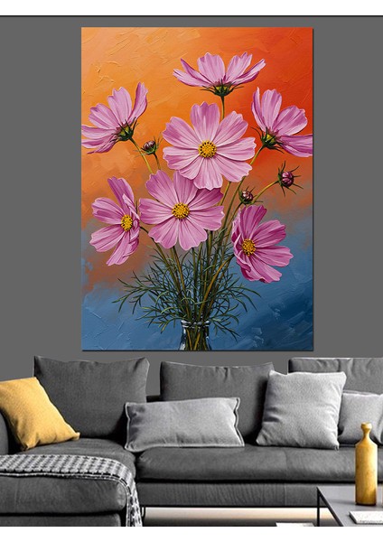 Pembe Papatya Çiçek Tarlası Dekoratif Kanvas - Mdf Ahşap Tablo