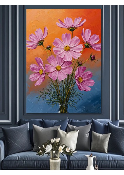 Pembe Papatya Çiçek Tarlası Dekoratif Kanvas - Mdf Ahşap Tablo fiyatları