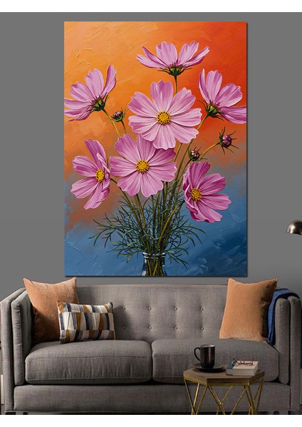 Pembe Papatya Çiçek Tarlası Dekoratif Kanvas - Mdf Ahşap Tablo indirimleri