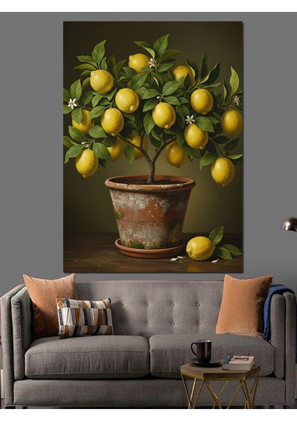 Limon Ağacı Saksı Bitki Dekoratif Kanvas - Mdf Ahşap Tablo fiyatları