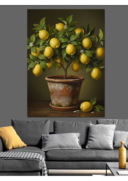Limon Ağacı Saksı Bitki Dekoratif Kanvas - Mdf Ahşap Tablo modelleri