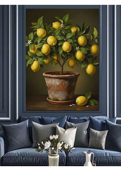 Limon Ağacı Saksı Bitki Dekoratif Kanvas - Mdf Ahşap Tablo fırsatları