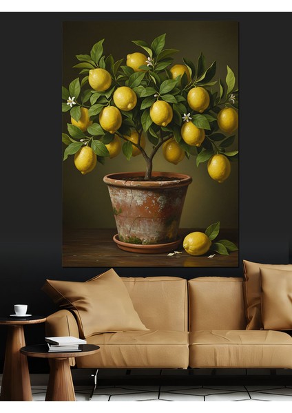 Limon Ağacı Saksı Bitki Dekoratif Kanvas - Mdf Ahşap Tablo indirimleri