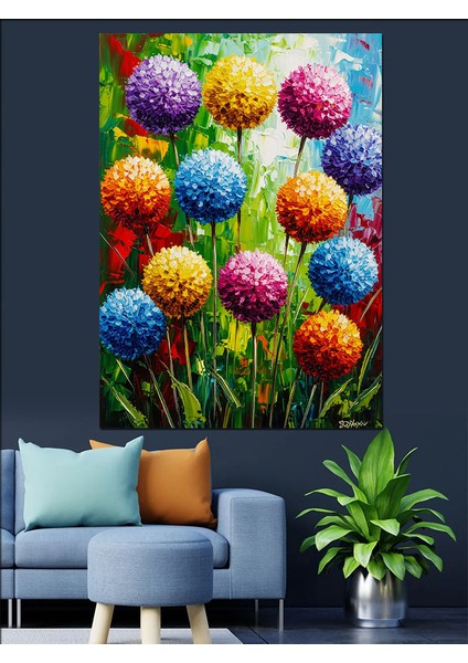 Renkli Kabarık Toplar Çiçek Dekoratif Kanvas - Mdf Ahşap Tablo modelleri