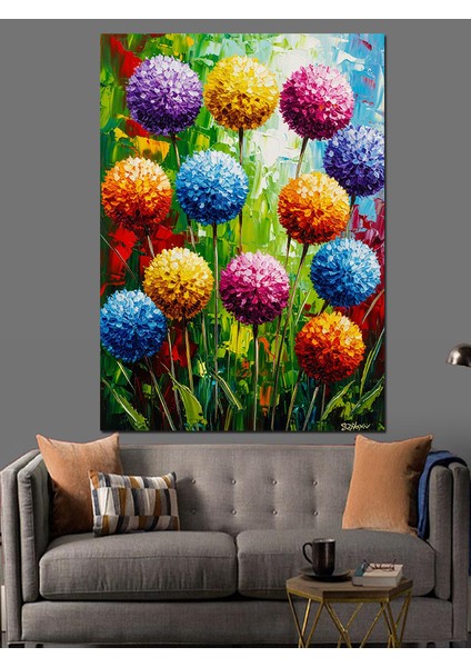 Renkli Kabarık Toplar Çiçek Dekoratif Kanvas - Mdf Ahşap Tablo fırsatları