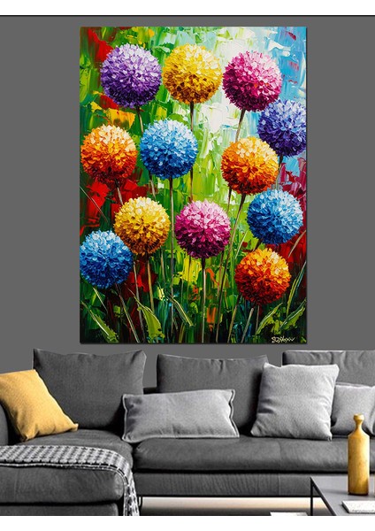 Renkli Kabarık Toplar Çiçek Dekoratif Kanvas - Mdf Ahşap Tablo indirimleri