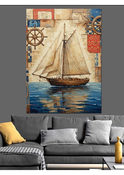 Beyaz Yelkenli Tekne Deniz Dekoratif Kanvas - Mdf Ahşap Tablo