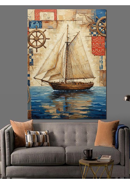 Beyaz Yelkenli Tekne Deniz Dekoratif Kanvas - Mdf Ahşap Tablo indirimleri