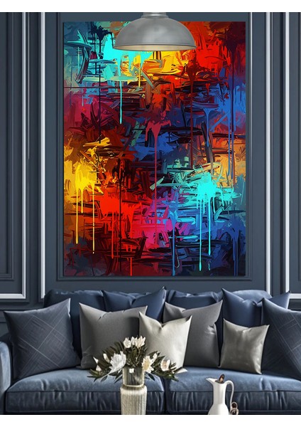 Soyut Renkli Çizim Dekoratif Kanvas - Mdf Ahşap Tablo