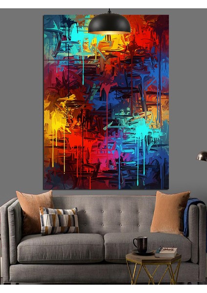 Soyut Renkli Çizim Dekoratif Kanvas - Mdf Ahşap Tablo fiyatları