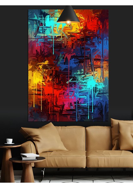 Soyut Renkli Çizim Dekoratif Kanvas - Mdf Ahşap Tablo fırsatları
