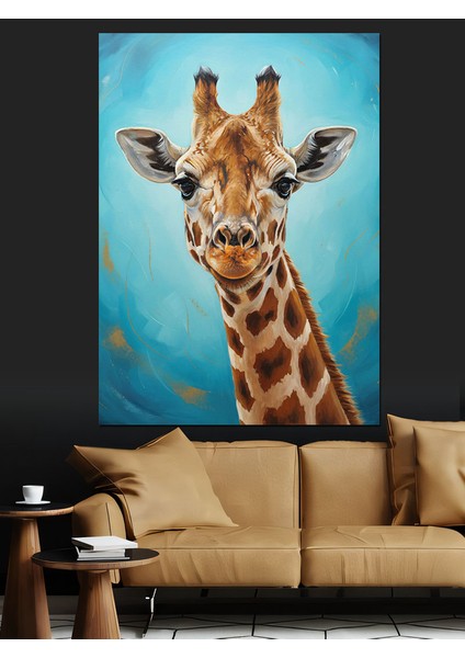 Uzun Boyunlu Zürafa Portresi Dekoratif Kanvas - Mdf Ahşap Tablo