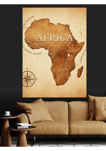 Afrika Haritası Vintage Keşif Dekoratif Kanvas - Mdf Ahşap Tablo