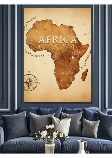 Afrika Haritası Vintage Keşif Dekoratif Kanvas - Mdf Ahşap Tablo fiyatları