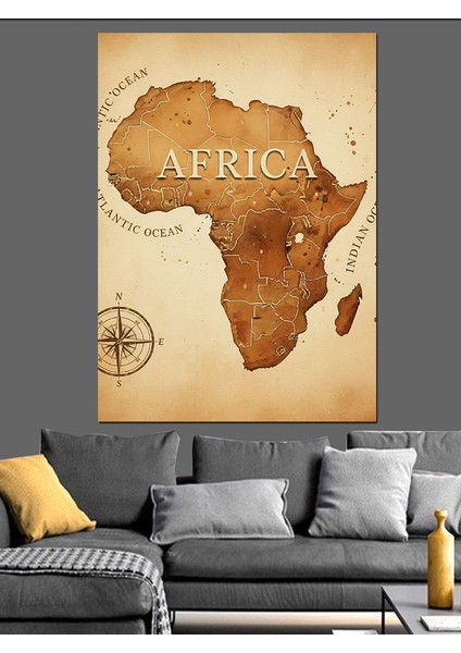 Afrika Haritası Vintage Keşif Dekoratif Kanvas - Mdf Ahşap Tablo modelleri