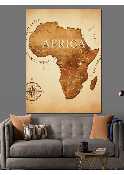 Afrika Haritası Vintage Keşif Dekoratif Kanvas - Mdf Ahşap Tablo fırsatları