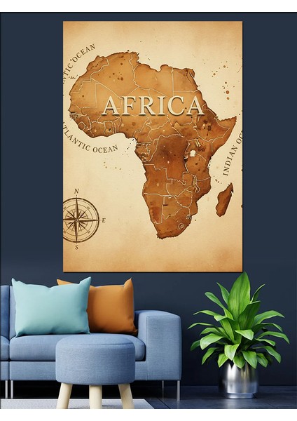 Afrika Haritası Vintage Keşif Dekoratif Kanvas - Mdf Ahşap Tablo indirimleri