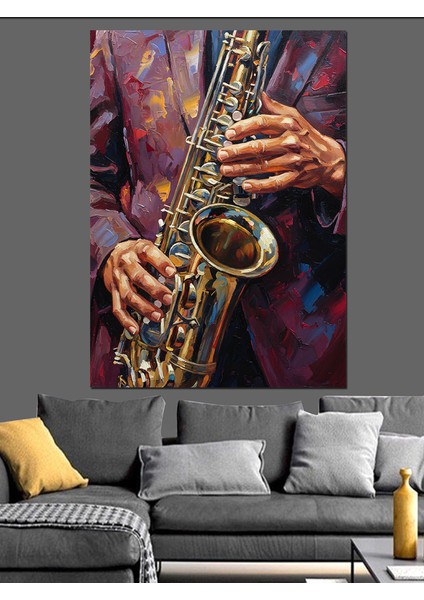 Saksafon Çalan Caz Müzisyen Dekoratif Kanvas - Mdf Ahşap Tablo fiyatları