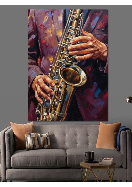 Saksafon Çalan Caz Müzisyen Dekoratif Kanvas - Mdf Ahşap Tablo modelleri